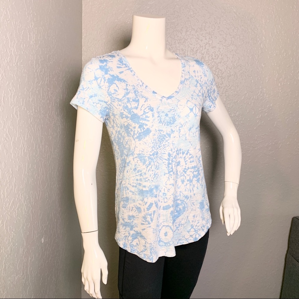 Dept 222 Anthropologie Blue White Tie-Dye Tee M